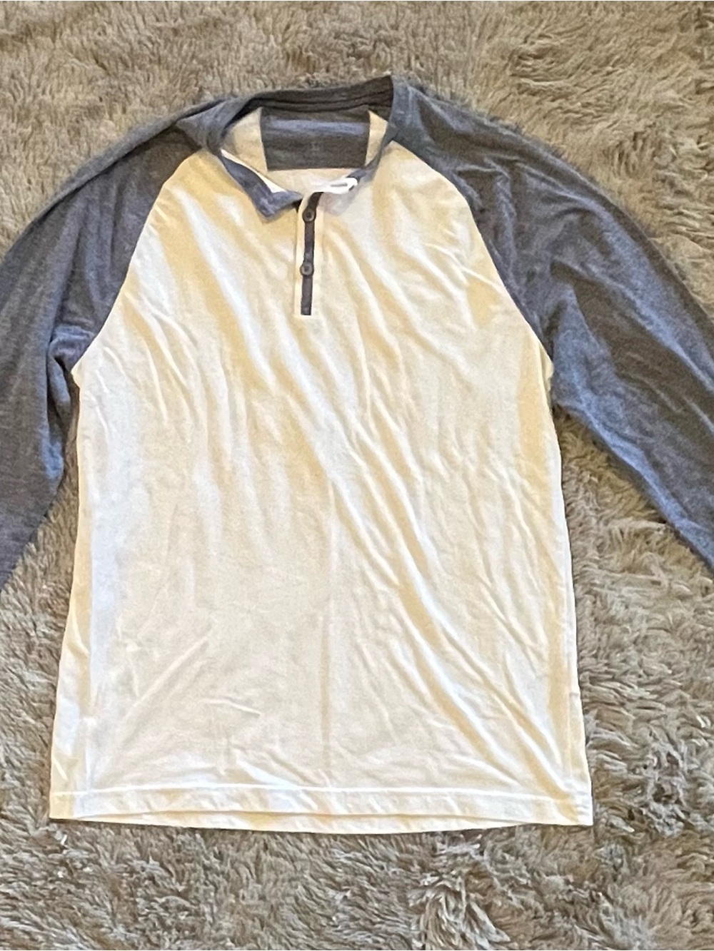 Banana Republic Two-Tone Henley Long Sleeve Shirt - White & Gray